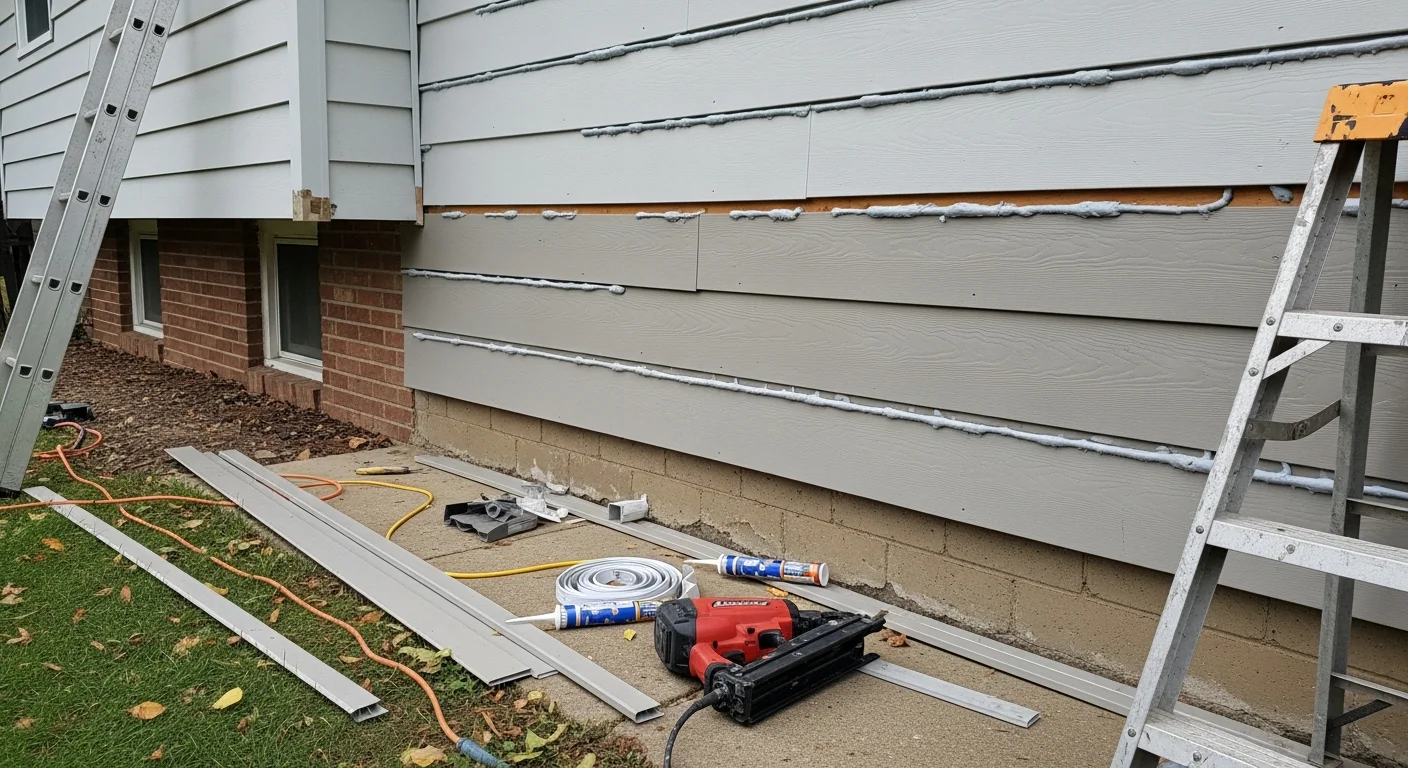 Freshly installed siding on a single-family home in Ashland, Ohio, showing clean panel lines and sealed edges along the front exterior wall. The home sits on a residential street typical of the Ashland area, with the completed installation visible from the sidewalk.
